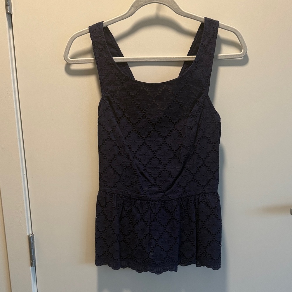 Lilly Pulitzer Navy Eyelet Peplum Tank